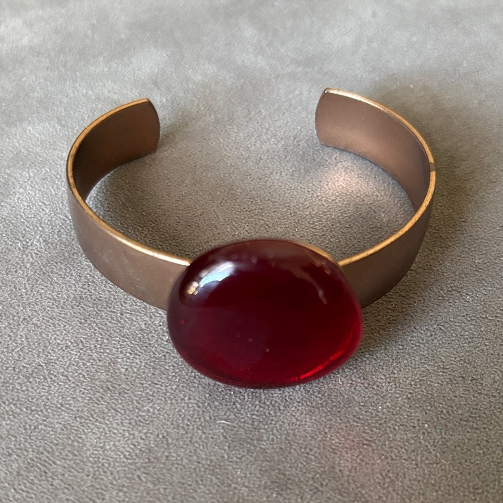 Elegant Red Glass Copper Cuff Bracelet